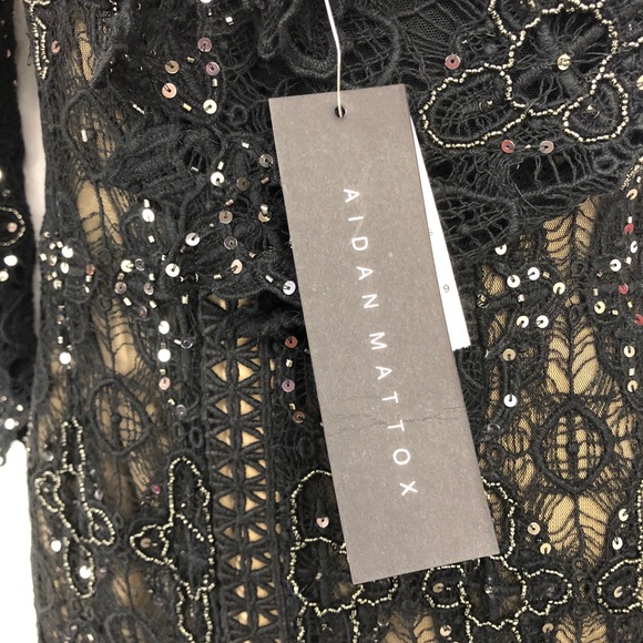 New Aidan Mattox Black 3/4 Sleeve Cocktail Dress 4 - Picture 12 of 15